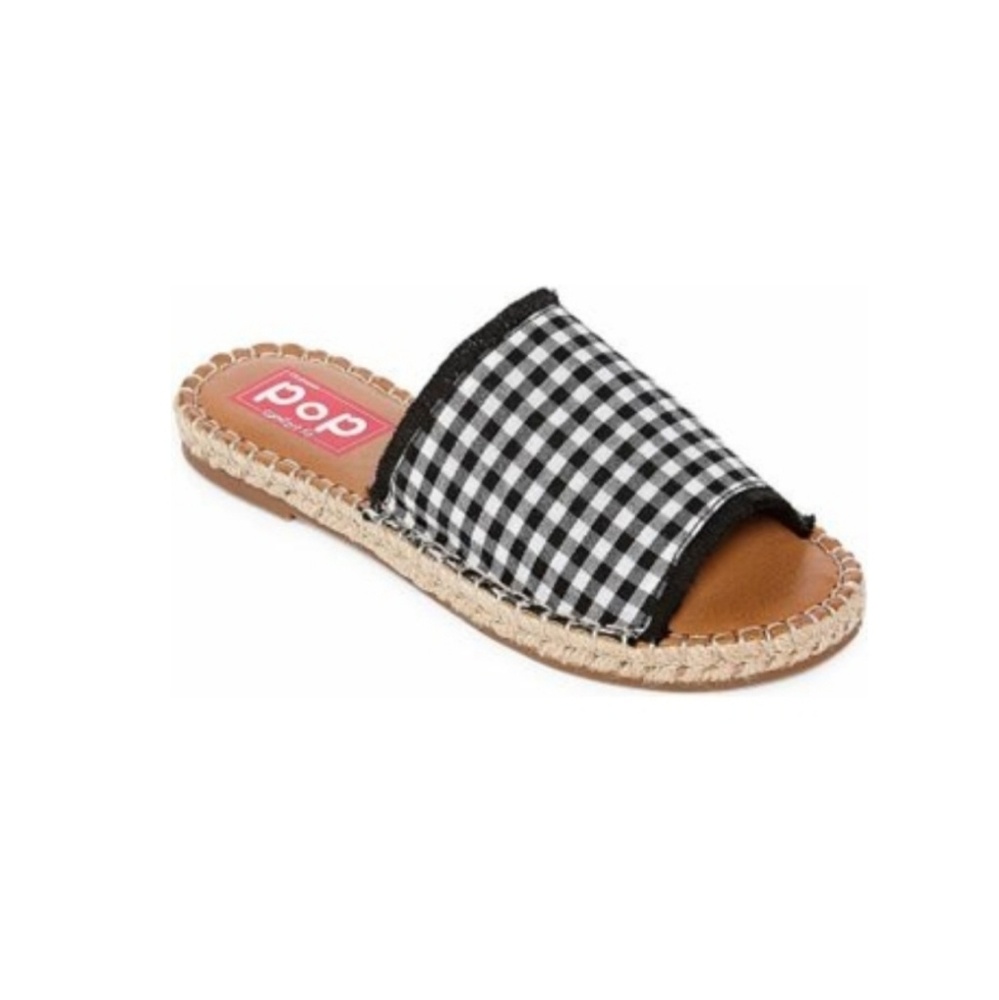 Black/White Gingham Slide Sandals